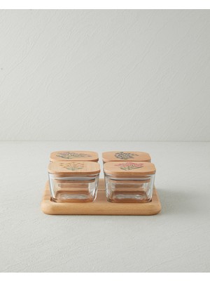 English Home Ricco Cam Ahşap Kapaklı 4 Bölmeli Kahvaltılık 21x21 cm Renkli