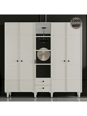 Comiet Piano 5 Kapak Ayaklı Tasarım Aynalı Country  Mdf Gardırop