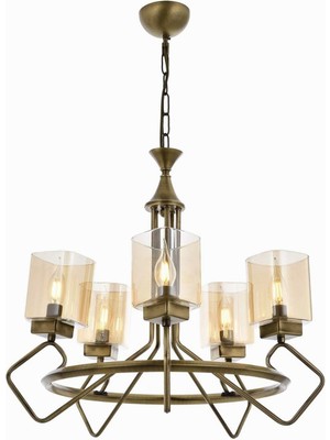 Delixa Avonnı AV-60135-5E Eskitme Kaplama Modern Avize, E14, Metal, Cam, 70CM