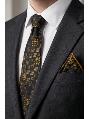 Milleniva Motif Desen Altın Kravat & Mendil