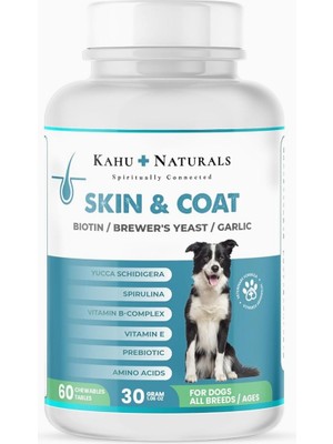 Delixa Kahu Naturals Skin&coat, Deri ve Tüy Sağlığı Takviye, Bira Mayası, Sarımsak, Mos, Spirulina, 60 Tabl