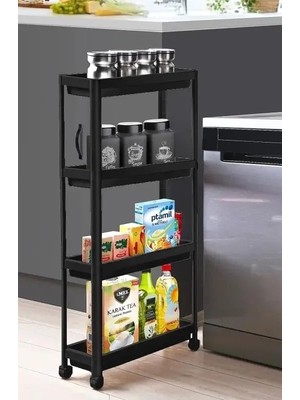 Delixa Sev Plastik 4 Katlı Tekerlekli Organizer Diktördgen Raf Ünitesi Siyah