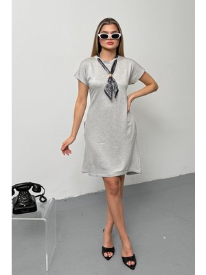 Giysa Kadın Yakası Fular Detaylı Çift Cepli Elbise Gri - 26Y 26724