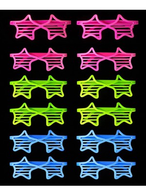 3E Grup Retro Neon Fosforlu Yıldız Panjur Gözlük - 12 Adet