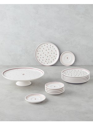 UltraMint Renkli 13 Parça Retro Seramik Pasta Takımı - 6 Kişilik Set