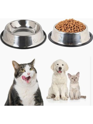 Delixa Aee® 2’li Paslanmaz Çelik Kedi ve Köpek Mama Kabı Su Kabı Seti – Kaydırmaz Silikon Tabanlı – Hijyeni