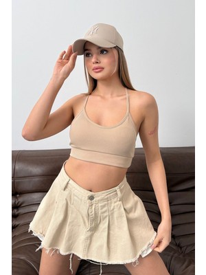 Jee Lee Kadın Ip Askılı Fitilli Slim Fit Büstiyer Bej - 26M 9027
