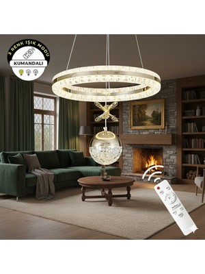 Ece Aydınlatma Heidi Gold Kaplamalı Kumandalı 3 Renk Işıklı Lüks Tasarım Ledli Avize Çap 40 cm