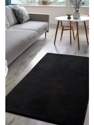 Alpina Home Siyah Yıkanabilir Puffy Peluş Halı Yolluk Yumuşak Kaymaz Taban