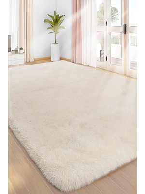 Alpina Home Krem Yıkanabilir Puffy Peluş Halı Yolluk Yumuşak Kaymaz Taban