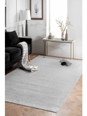 Alpina Home Gri Yıkanabilir Puffy Peluş Halı Yolluk Yumuşak Kaymaz Taban
