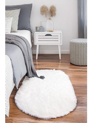 Alpina Home Beyaz Oval Yıkanabilir Puffy Peluş Halı Yolluk Yumuşak Kaymaz Taban