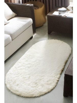 Alpina Home Krem Oval Yıkanabilir Puffy Peluş Halı Yolluk Yumuşak Kaymaz Taban