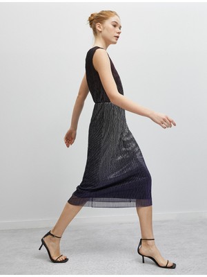 Koton Pileli  Abiye Elbise Kolsuz  Metalik