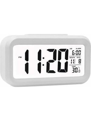 Delixa Sanec Akıllı Dijital Masa Saati Alarmlı Karanlık Sensörlü Fotoselli - Beyaz