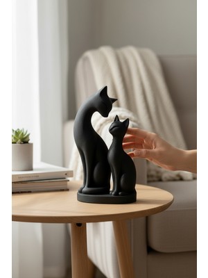Pazarois Anne Kedi ve Yavru Kedi Figürlü Biblo