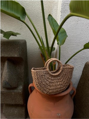 Luciaonline Ithal Midi Boy Hasır Çanta Uzun Askılı ve El Çantası Plaj Çantası Doğal Çanta Özel Tasarım