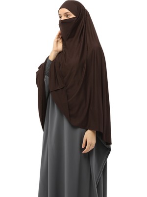 Altobeh Hazır Türban Peçeli Pratik Eşarp Tesettür Nikaplı Hijab - Namaz Örtüsü Sufle (5Xl) - Koyu Kahverengi