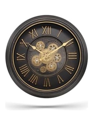 Storemax Premium Serisi Antik Eskitme Kadranlı Döner Çarklı Ev ve Ofis Duvar Saati Roma Rakamlı 40 cm Siyah