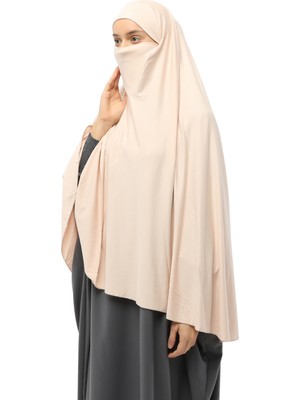 Altobeh Hazır Türban Peçeli Pratik Eşarp Tesettür Nikaplı Hijab - Namaz Örtüsü Sufle (5Xl) - Bej