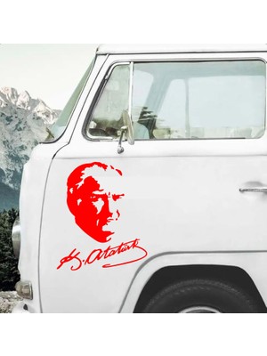 Sticker Dizayn Atatürk Silüeti ve Imza Sticker - Mustafa Kemal Atatürk Başbuğ Imza Sticker - Araba Oto Motosiklet Karavan Cam Sticker - 00391