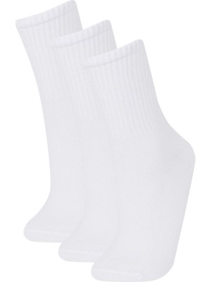 DeFacto Kadın Basic Düz Rahat Lastikli 3'lü Pamuklu Uzun Çorap F2465AXNS