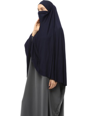 Altobeh Hazır Türban Peçeli Pratik Eşarp Tesettür Nikaplı Hijab - Namaz Örtüsü Sufle (5Xl) - Lacivert
