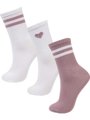 DeFacto Kadın Rahat Lastikli 3'lü Pamuklu Soket Çorap C0673AXNS