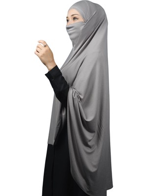 Altobeh Hazır Türban Peçeli Pratik Eşarp Tesettür Nikaplı Hijab - Namaz Örtüsü Sufle (5Xl) - Gri