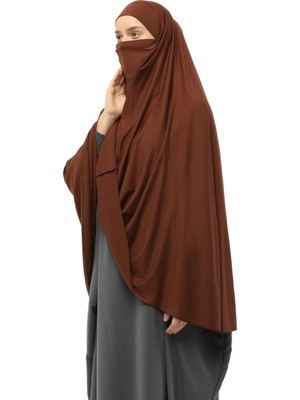Altobeh Hazır Türban Peçeli Pratik Eşarp Tesettür Nikaplı Hijab - Namaz Örtüsü Sufle (5Xl) - Çikolata