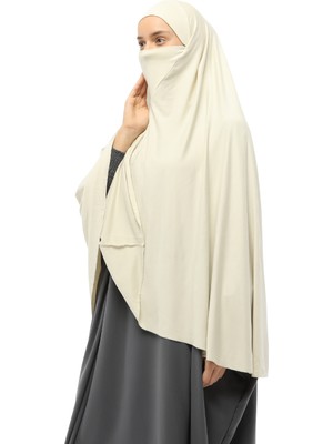 Altobeh Hazır Türban Peçeli Pratik Eşarp Tesettür Nikaplı Hijab - Namaz Örtüsü Sufle (5Xl) - Krem