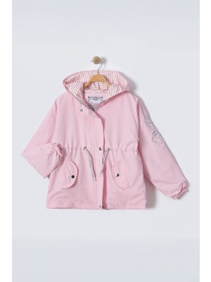 Miniğimin Cicileri Kolu Smile Işlemeli Astarlı Kız Çocuk Yağmurluk - Pembe