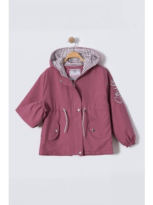 Miniğimin Cicileri Kolu Smile Işlemeli Astarlı Kız Çocuk Yağmurluk - Mor
