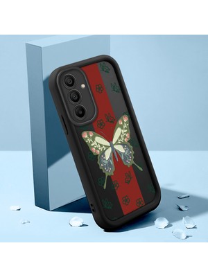 Ucuc Samsung Galaxy A15 5g Uyumlu Silikon Malzeme Darbeye Dayanıklı Siyah Renkli Kılıf Kelebek Gül Deseni