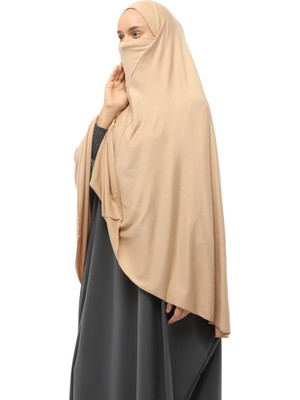 Altobeh Hazır Türban Peçeli Pratik Eşarp Tesettür Nikaplı Hijab - Namaz Örtüsü Sufle (5Xl) - Koyu Bej