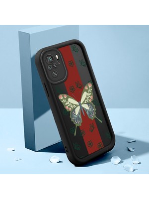 Ucuc Xiaomi Poco M5S Uyumlu Silikon Malzeme Darbeye Dayanıklı Siyah Renkli Kılıf Kelebek Gül Deseni