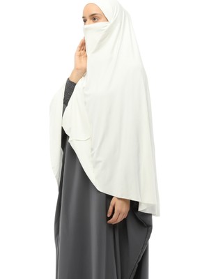 Altobeh Hazır Türban Peçeli Pratik Eşarp Tesettür Nikaplı Hijab - Namaz Örtüsü Sufle (5Xl) - Ekru