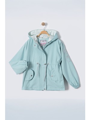 Miniğimin Cicileri Kolu Smile Işlemeli Astarlı Kız Çocuk Yağmurluk - Yeşil