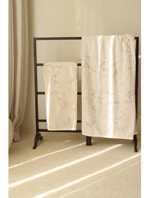 İrya Marble %100 Pamuk Jakarlı Banyo Havlusu 70X140 cm Krem