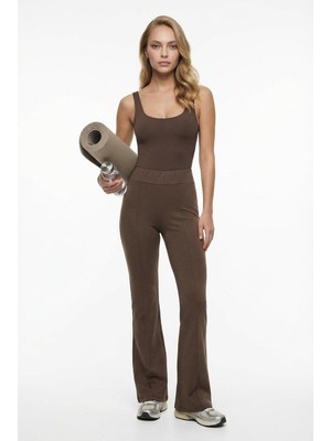 Madmext Kahverengi Yüksek Bel Flare Paça Şık Günlük Kadın Pantolon MG2645