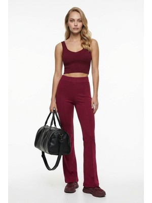 Madmext Bordo Yüksek Bel Flare Paça Şık Günlük Kadın Pantolon MG2645