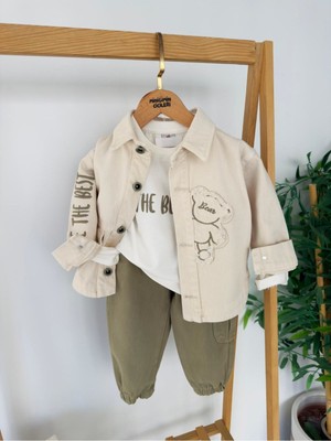 Miniğimin Cicileri The Best Işlemeli Bear Detaylı Erkek Çocuk 3 Lü Pamuklu Takım - Yeşil