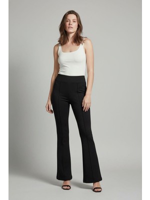 Madmext Siyah Yüksek Bel Flare Paça Şık Günlük Kadın Pantolon MG2645