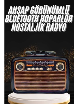 BT Teknik Nostaljik Görünümlü Ahşap Radyo Tf Sd USB Girişli LED Fener Işıklı