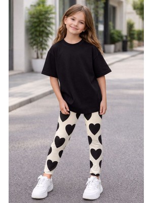 Laciel Paris  Basıc Tişört ve Kalp Desenli Tayt Takım