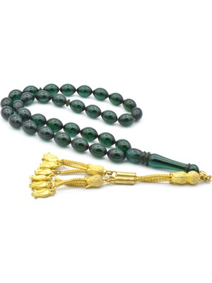 Murty99 Usta İşi Sarı Püsküllü Lacivert Sıkma Kehribar Tesbih Iri Boy