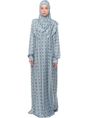 Altobeh Pratik Tek Parça Güneş Desenli Kollu Tak Çıkar Başörtülü Likralı Tesettür Namaz Elbisesi 990 0330