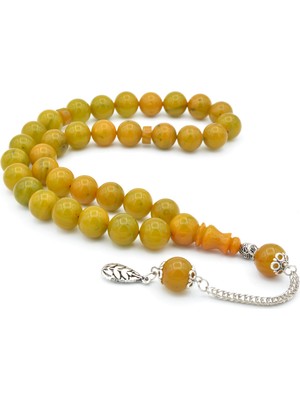 Murty99 Küre Kesim Hareli Yeşil Sıkma Kehribar Tesbih Iri Boy 001