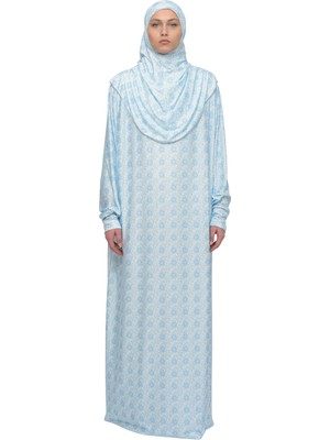 Altobeh Pratik Tek Parça Güneş Desenli Kollu Tak Çıkar Başörtülü Likralı Tesettür Namaz Elbisesi 990-0310