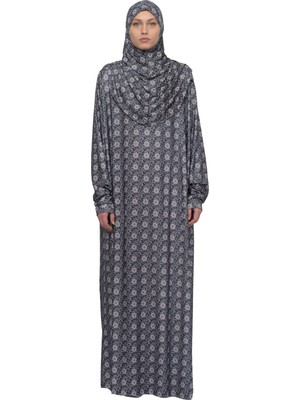 Altobeh Pratik Tek Parça Güneş Desenli Kollu Tak Çıkar Başörtülü Likralı Tesettür Namaz Elbisesi 990-0302